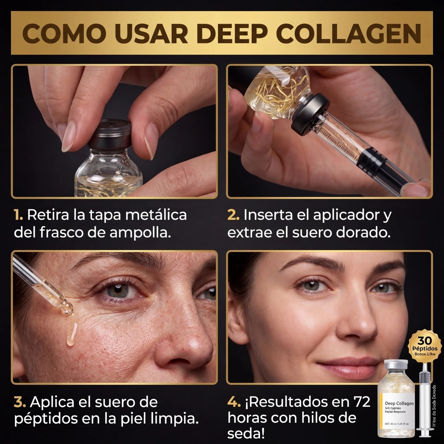 Deep Collagen - Serum para lifting facial en casa con péptidos y colágeno profundo